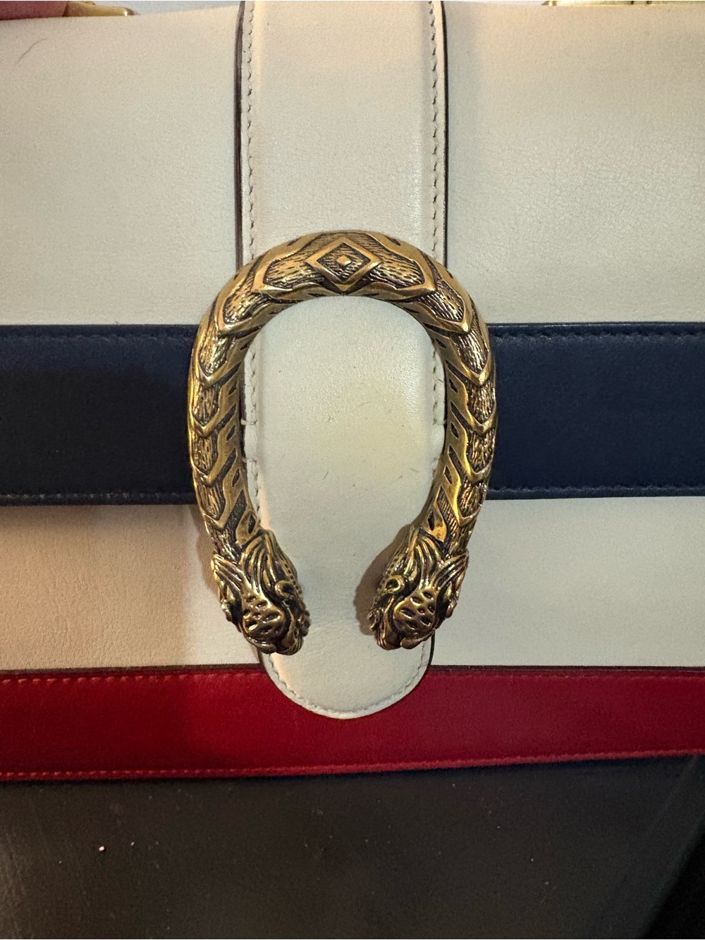 Gucci Dionysus Bamboo Top Handle Satchel in Ivory, Black & Red - Picture 5 of 7